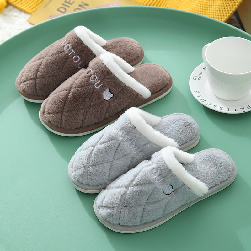 Wholesale Plush Winter Indoor Home Fur Couple Non-slip Warm Cute Slippers